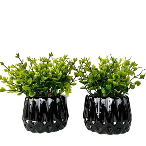 Dupla Vaso Cachepot Preto em Alto Relevo 3d Decoração Casa