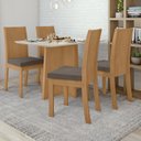 Ver imagem 1 de Conjunto Sala de Jantar 4 Lugares Retangular Tampo MDF Mesa Celebrare e Cadeiras Athenas Marrom Amêndoa Clean/Off White/Suede Animale Bege