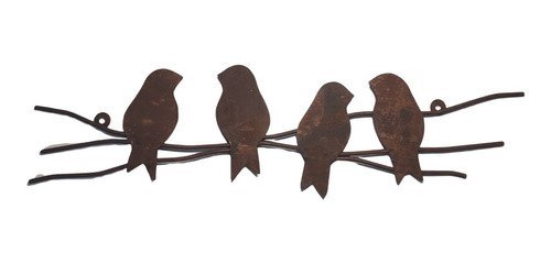 Decoração De Parede Em Ferro Rústico Galho 4 Pássaros