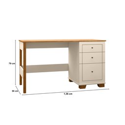 Escrivaninha Office 136cm 3 Gavetas Pés em Madeira Fenix Offwhite com Nature - Rede Móveis - 3