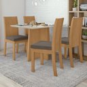 Ver imagem 1 de Conjunto Sala de Jantar 4 Lugares Retangular Tampo Vidro/MDF 120cm Mesa Celebrare Cadeiras Athenas Marrom Amêndoa Clean/Off White/Suede Animale Bege