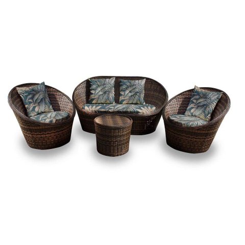 Conjunto de Sofá Fibra Sintética Bola - 1 Sofá 2 L + 2 Poltronas + 1 Mesa Centro - Tecido Palmares P