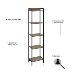 Estante para Livros Industrial Aço Multiuso 5 Prateleiras 187cmx45cm Active Yescasa - 5
