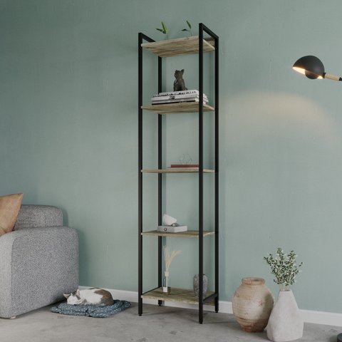 Estante de Livros Industrial Aço 45CMX187CM Multiuso 5 Prateleiras Active Yescasa Marrom/Carvalho