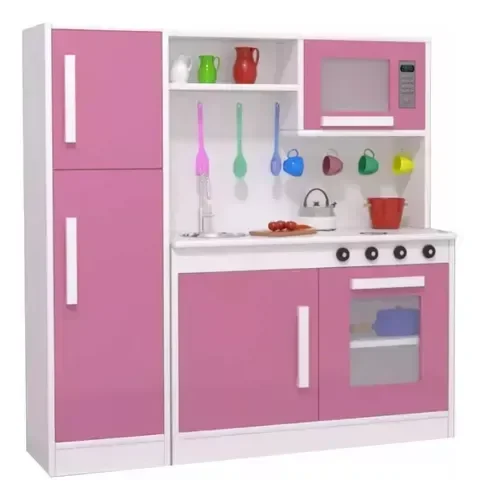 Ver imagem 3 de Cozinha Infantil Brinquedo Educativo Completa com Armário Fogão Pia e Geladeira:rosa