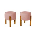 Ver imagem 1 de Kit com 2 Puff Luxo Redondo com Pés de Madeira Conforto e Sofisticação - Rose