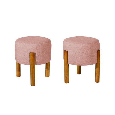 Kit com 2 Puff Luxo Redondo com Pés de Madeira Conforto e Sofisticação - Rose