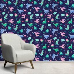 Papel de Parede Infantil Dinossauros Coloridos Fundo Azul-60x300cm - 3