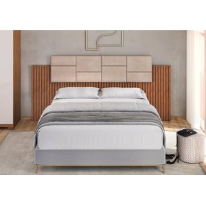 Cabeceira Alice Estofada Ripada com Led para Cama Casal Queen e King:cabeceira Ripada Estofada Freij