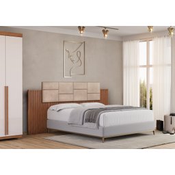 Cabeceira Alice Estofada Ripada com Led para Cama Casal Queen e King:cabeceira Ripada Estofada Freij - 3