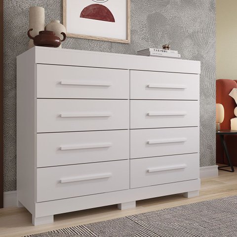Cômoda 8 Gavetas 100% MDF Lantana 112cm Espresso Móveis Branco