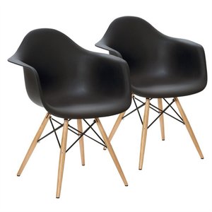 Kit 2 Cadeiras Charles Eames Eiffel Design Wood com Braços - Preto Preta