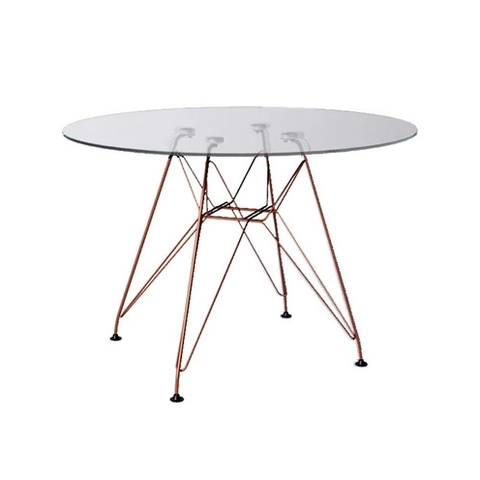 Mesa Eiffel Redonda 110cm Tampo de Vidro com Base de Ferro Cobre