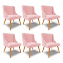 Ver imagem 1 de Kit 6 Cadeiras Decorativas Sala de Jantar Pés Palito de Madeira Firenze Suede Rosa Bebê/natural