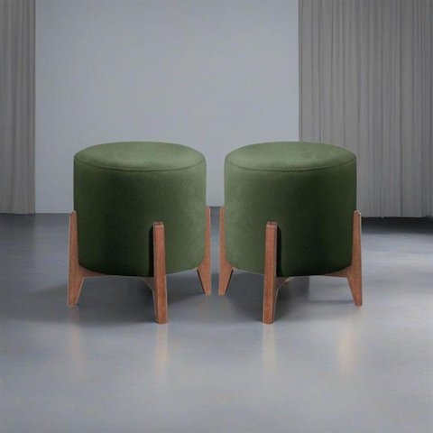 Kit 2 Puff Decorativo para Sala Redondo Luxo Viena Suede Verde