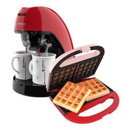 Kit Máquina de Waffles Cadence e Cafeteira Single Vermelha - 127V - 1