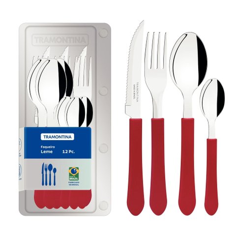 Faqueiro Tramontina Leme com Lâminas em Aço Inox e Cabos de Polipropileno Vermelho 12 Peças Tramonti