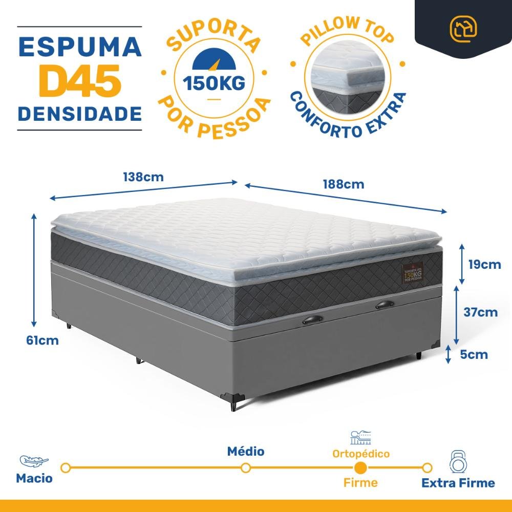 Cama Box Baú com Colchão de Espuma D45 Pillow Top Fort Comfort Casal 138cm - 3