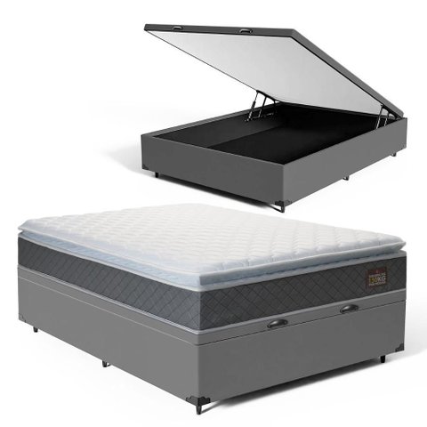 Cama Box Baú + Colchão de Espuma D45 Pillow Top Fort Comfort Casal 138 cm