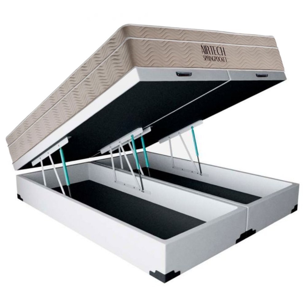 Cama Box Baú Casal Bipartido Sintético + Colchão Ortobom Airtech Molas Ensacadas 65x138x188 Branco - 5