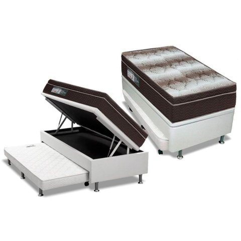 Cama Box Baú C/auxiliar Solteiro: Colchão Anatômico Ortobom Ortopédico Light + Base Crc Courano