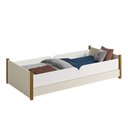 Ver imagem 1 de Cama Evolutiva Ravi Areia com Pés Amadeirado, 2 Kits Grade Lateral Lisa e Colchão D33 - Reller Mó