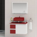 Ver imagem 1 de Conjunto para Banheiro Gabinete com Cuba e Espelheira 60cm Diamante Branco/Vinho