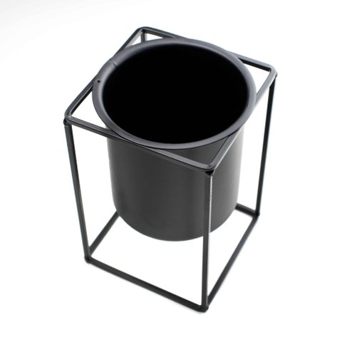 Vaso Decorativo Preto com Suporte em Metal 16x11cm - D’Rossi