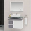 Ver imagem 1 de Conjunto para Banheiro Gabinete com Cuba e Espelheira 60cm Diamante Branco/Rovere