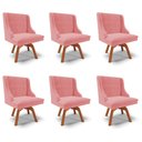 Ver imagem 1 de Kit 6 Cadeiras Decorativas Sala de Jantar Base Giratória de Madeira Firenze Suede Rosê/Natural G19 -