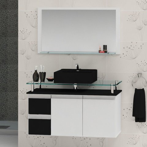 Conjunto para Banheiro Gabinete com Cuba e Espelheira 80cm Diamante