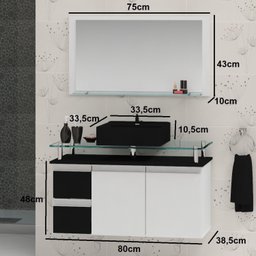 Conjunto para Banheiro Gabinete com Cuba e Espelheira 80cm Diamante - 2