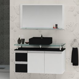 Conjunto para Banheiro Gabinete com Cuba e Espelheira 80cm Diamante - 1