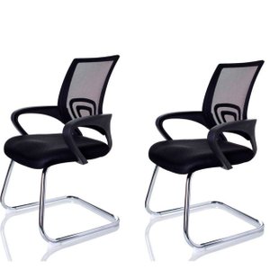 Kit com 2 Cadeira Interlocutor Fixa Escritório tela mesh Wave Pierre Preta W-120a