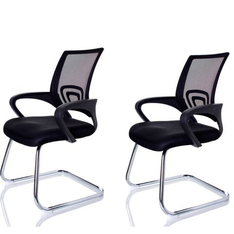 Kit com 2 Cadeira Interlocutor Fixa Escritório tela mesh Wave Pierre Preta W-120a