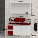 Ver imagem 2 de Conjunto para Banheiro Gabinete com Cuba e Espelheira 80cm Diamante Branco/Vinho
