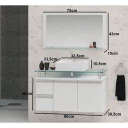 Conjunto para Banheiro Gabinete com Cuba e Espelheira 80cm Diamante  - 3