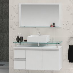 Conjunto para Banheiro Gabinete com Cuba e Espelheira 80cm Diamante  - 1