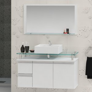 Conjunto para Banheiro Gabinete com Cuba e Espelheira 80cm Diamante 