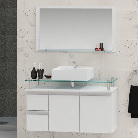 Conjunto para Banheiro Gabinete com Cuba e Espelheira 80cm Diamante