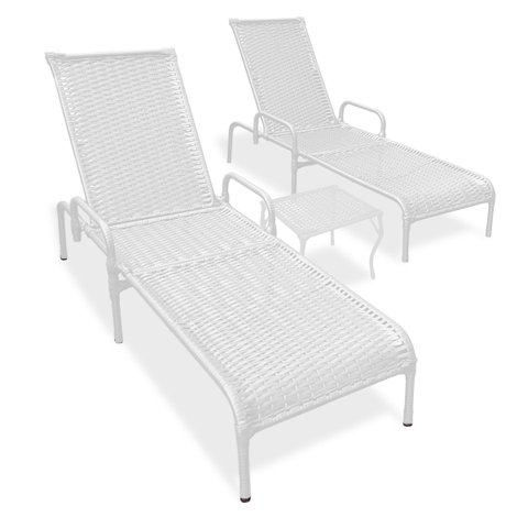 Kit 2 Espreguiçadeiras Catar + Mesa para Jardim e Piscina - Branco