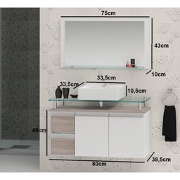 Conjunto para Banheiro Gabinete com Cuba e Espelheira 80cm Diamante  - 3
