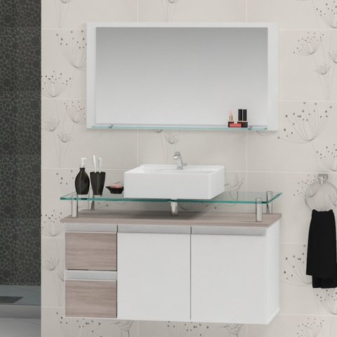 Conjunto para Banheiro Gabinete com Cuba e Espelheira 80cm Diamante 