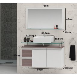 Conjunto para Banheiro Gabinete com Cuba e Espelheira 80cm Diamante  - 3