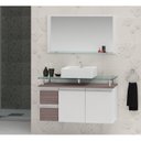 Ver imagem 1 de Conjunto para Banheiro Gabinete com Cuba e Espelheira 80cm Diamante Branco/Rustico
