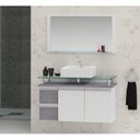 Ver imagem 1 de Conjunto para Banheiro Gabinete com Cuba e Espelheira 80cm Diamante Branco/Rovere