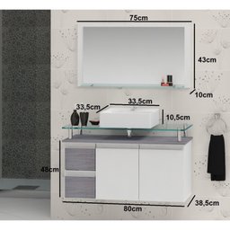 Conjunto para Banheiro Gabinete com Cuba e Espelheira 80cm Diamante  - 2