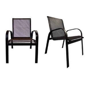 Kit 2 Poltrona Cadeira Premium Piscina em Aluminio Tela Sling Marrom