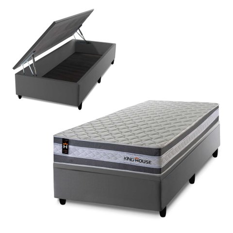 Conjunto Box Baú Alpine Cinza 96x203x72 c/ Molas Ensacadas