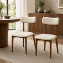 Ver imagem 1 de Conjunto 2 Cadeiras de Jantar Encosto Curvo Madeira Estofada Linho Sala:Linho Bege